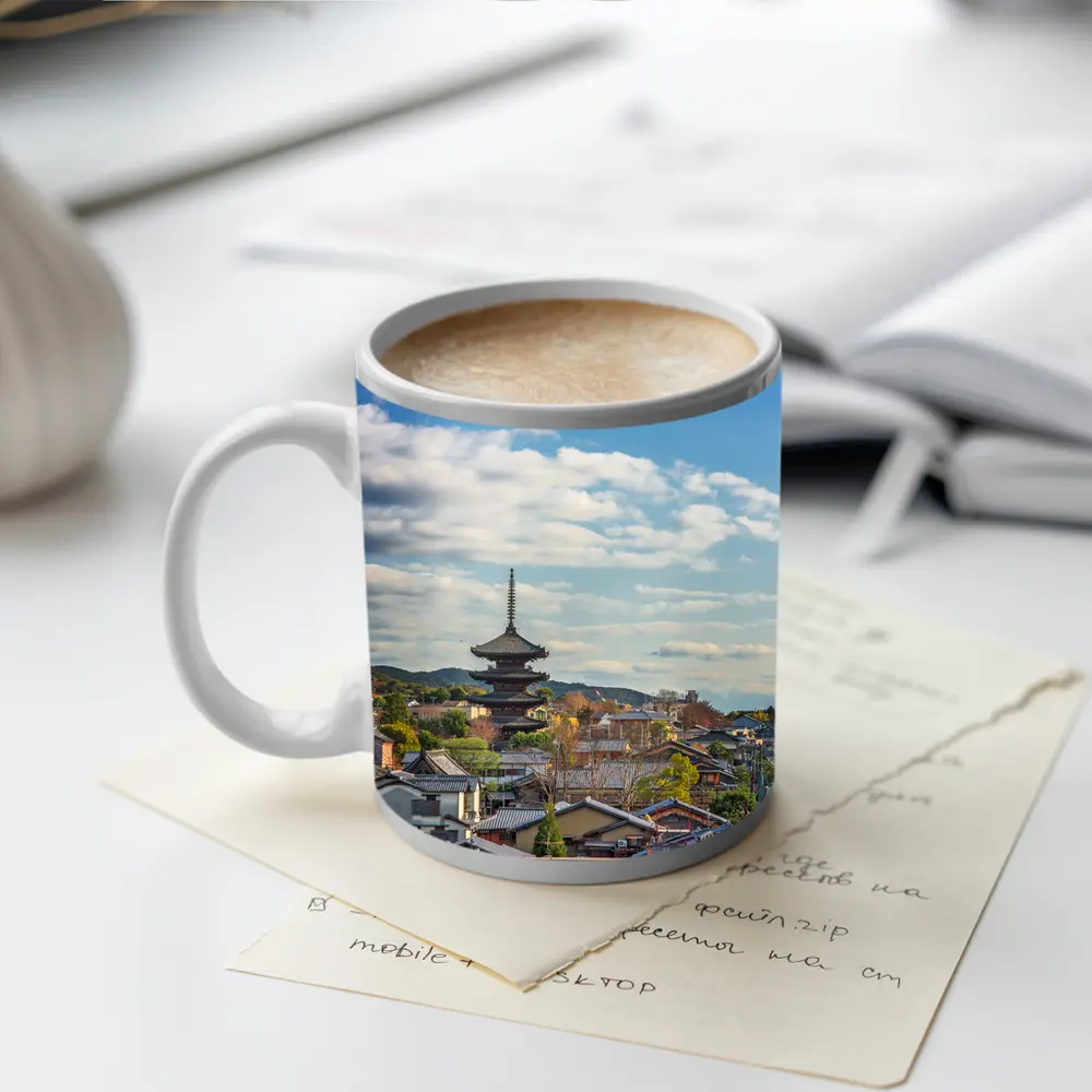 Kyoto Japan Pagoda Rooftops Blue Sky – Mugs