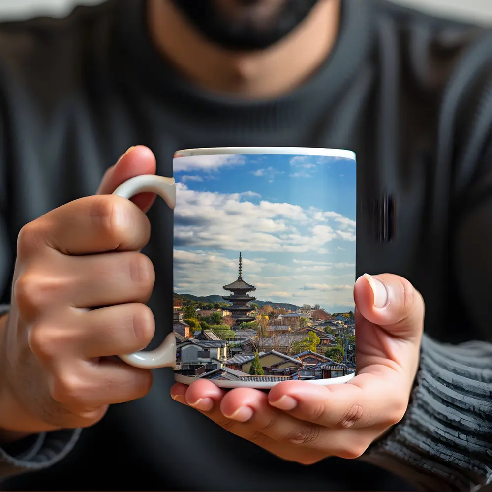 Kyoto Japan Pagoda Rooftops Blue Sky – Mugs
