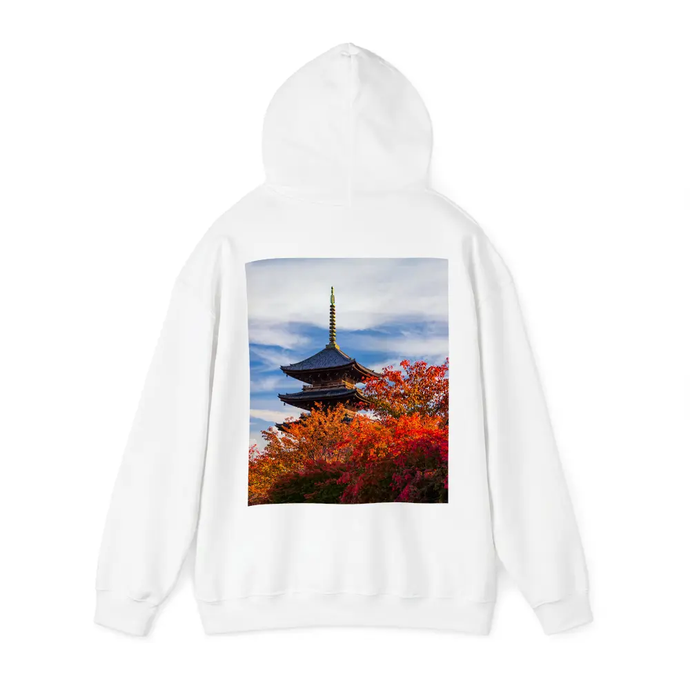 Japanese Pagoda Tower Autumn Red Foliage Sky – Hoodies
