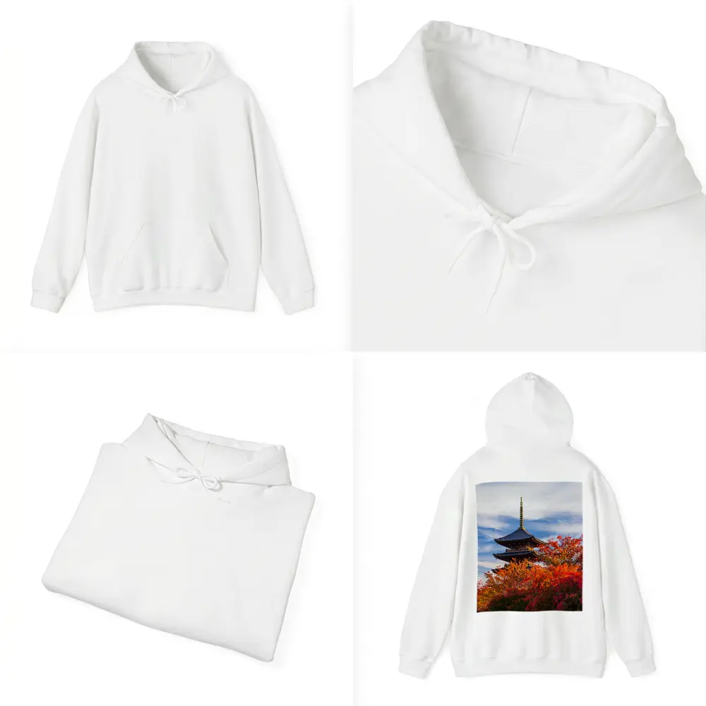 Japanese Pagoda Tower Autumn Red Foliage Sky – Hoodies