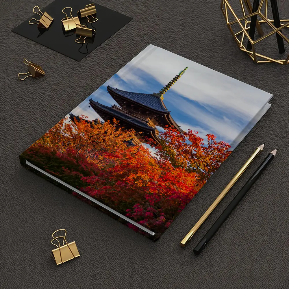 Japanese Pagoda Tower Autumn Red Foliage Sky – Notebooks