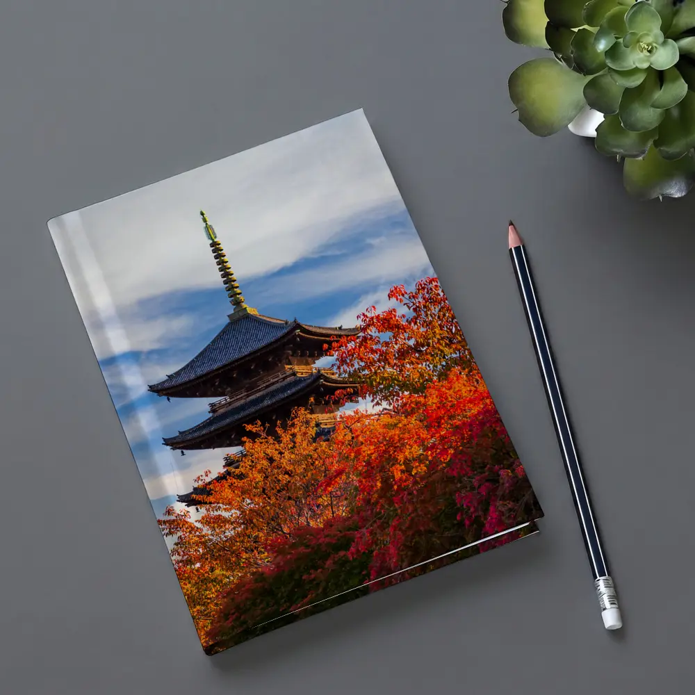 Japanese Pagoda Tower Autumn Red Foliage Sky – Notebooks