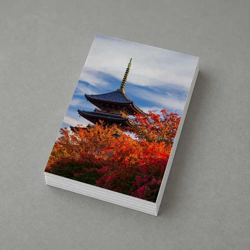 Japanese Pagoda Tower Autumn Red Foliage Sky – Postcards