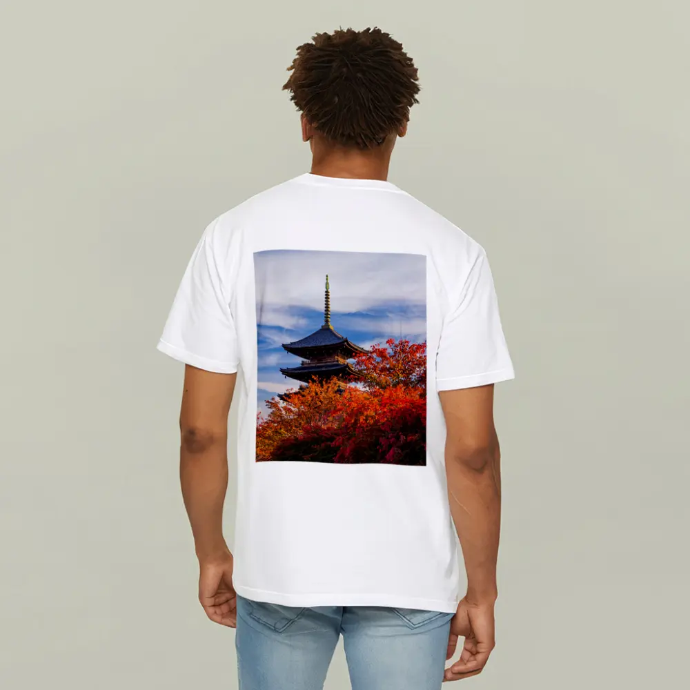 Japanese Pagoda Tower Autumn Red Foliage Sky – T-Shirts