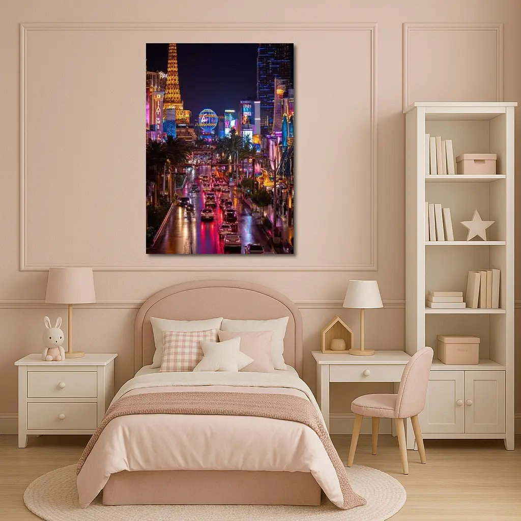 Las Vegas Strip Glowing Neon Night Scene – Wall Art