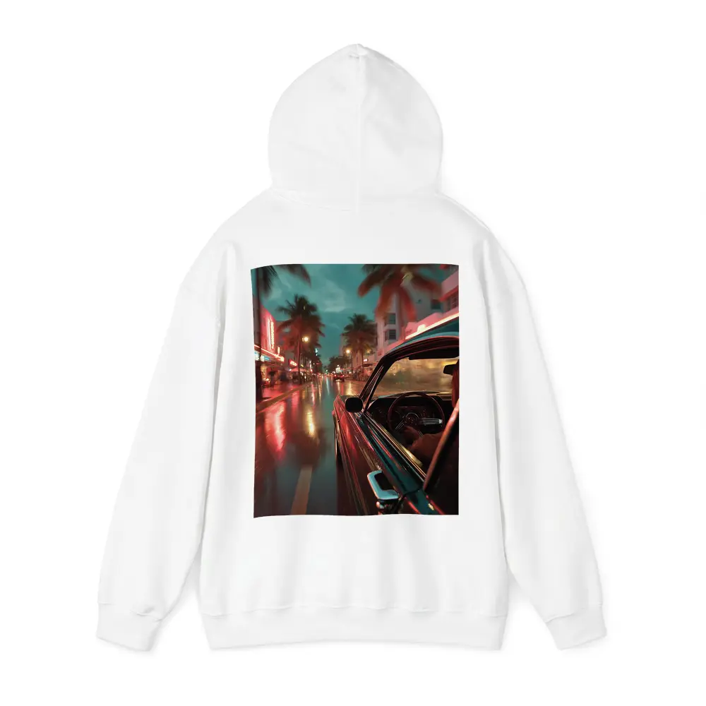 Classic Car Cruising Rainy Miami Night Street – Hoodies