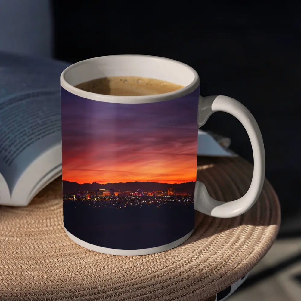 Las Vegas Skyline Fiery Sunset Purple Sky – Mugs