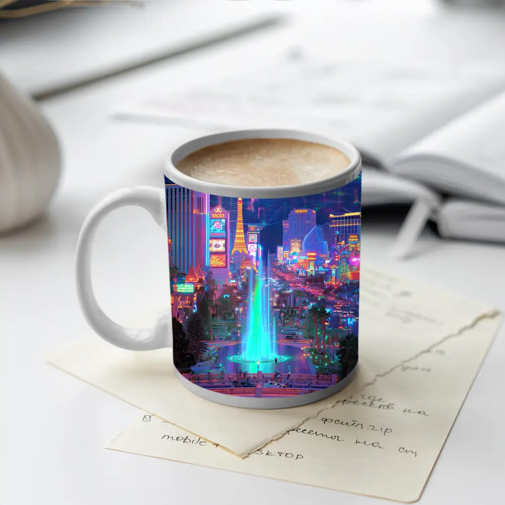Las Vegas Strip Neon Cyberpunk Night Fantasy – Mugs
