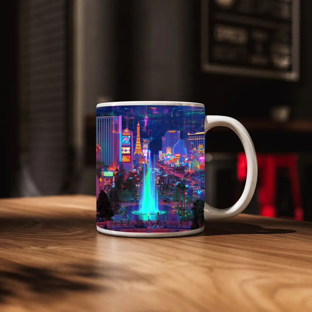 Las Vegas Strip Neon Cyberpunk Night Fantasy – Mugs