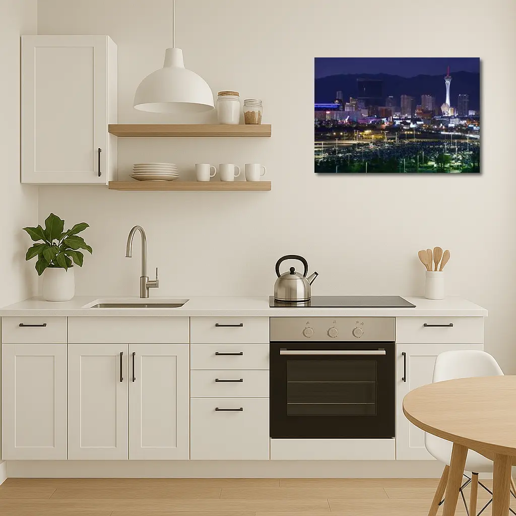 Las Vegas Skyline at Night Mountains Behind – Wall Art
