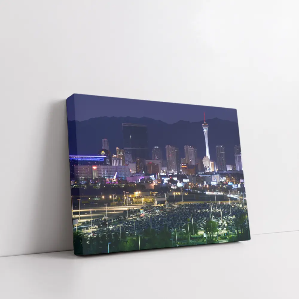 Las Vegas Skyline at Night Mountains Behind – Wall Art