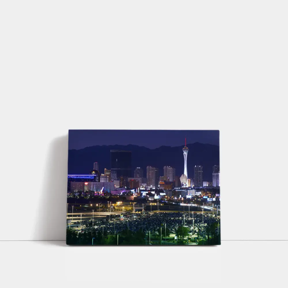 Las Vegas Skyline at Night Mountains Behind – Wall Art