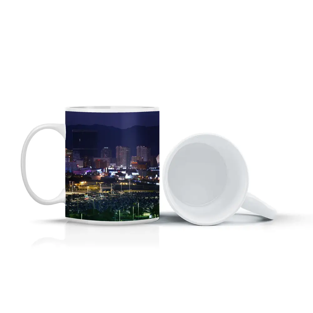 Las Vegas Skyline at Night Mountains Behind – Mugs