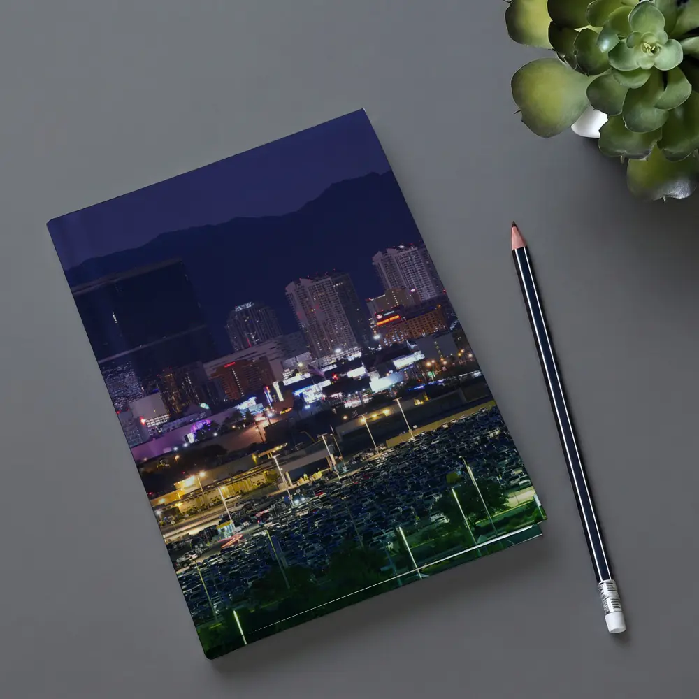 Las Vegas Skyline at Night Mountains Behind – Notebooks