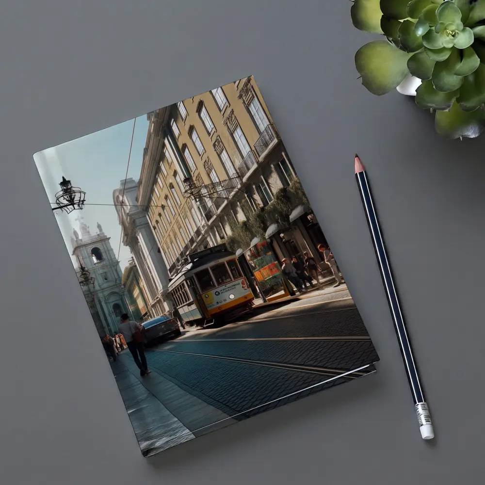 Lisbon Yellow Tram Busy City Street – Notebooks