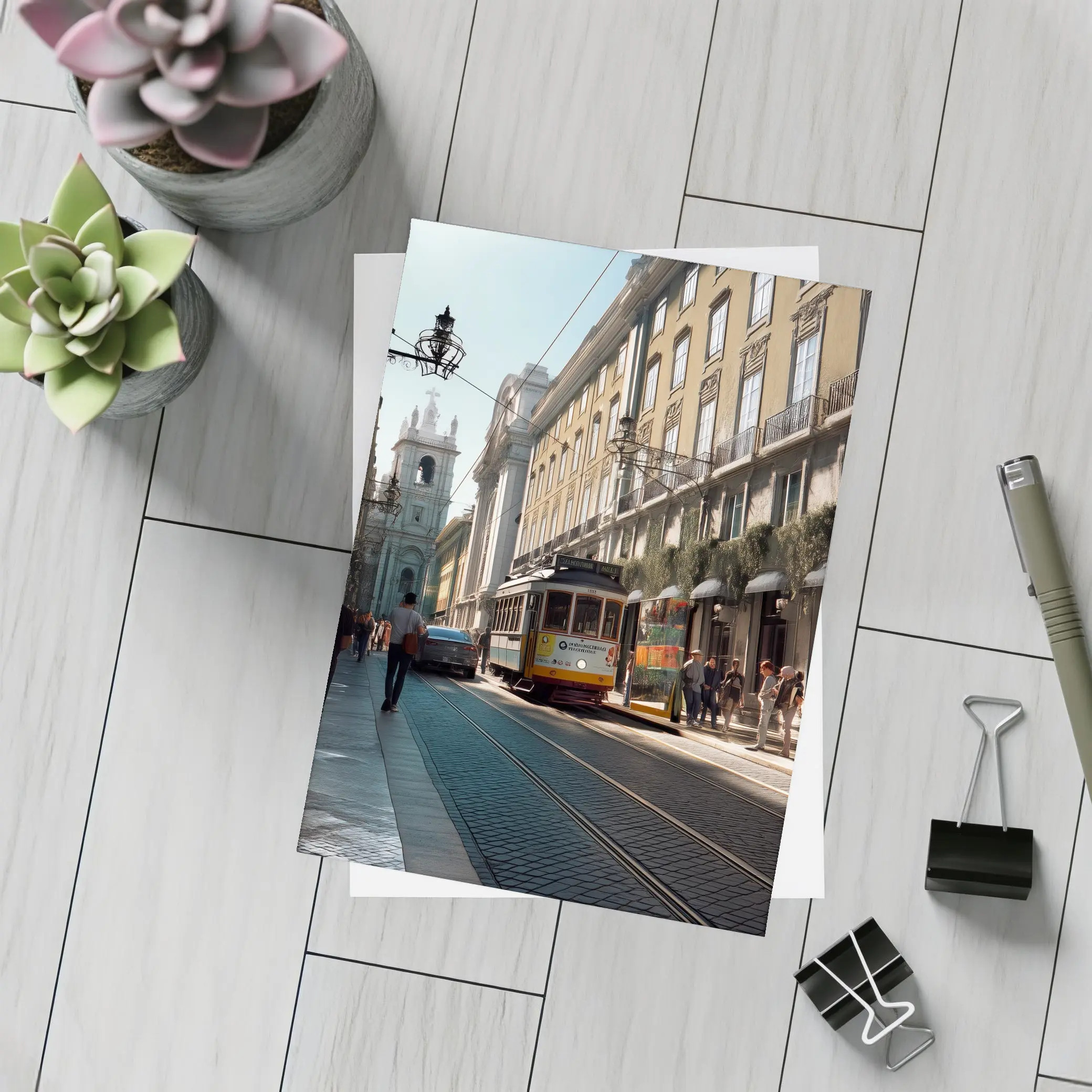 Lisbon Yellow Tram Busy City Street – Postcards