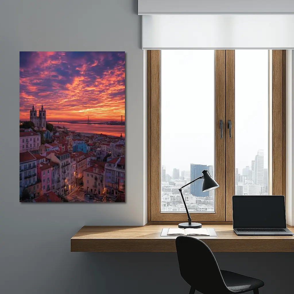Lisbon Skyline Sunset Over Tagus River – Wall Art