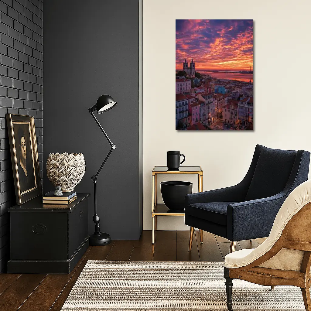 Lisbon Skyline Sunset Over Tagus River – Wall Art
