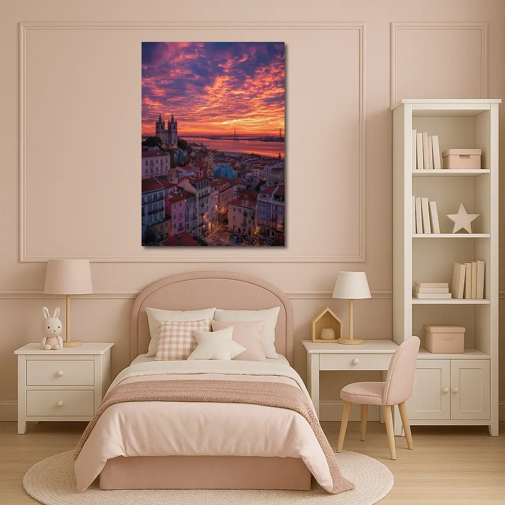 Lisbon Skyline Sunset Over Tagus River – Wall Art