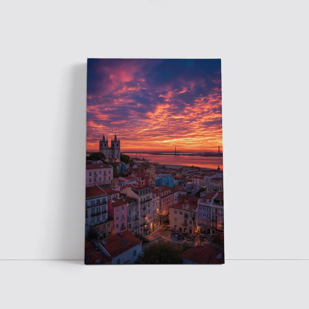 Lisbon Skyline Sunset Over Tagus River – Wall Art