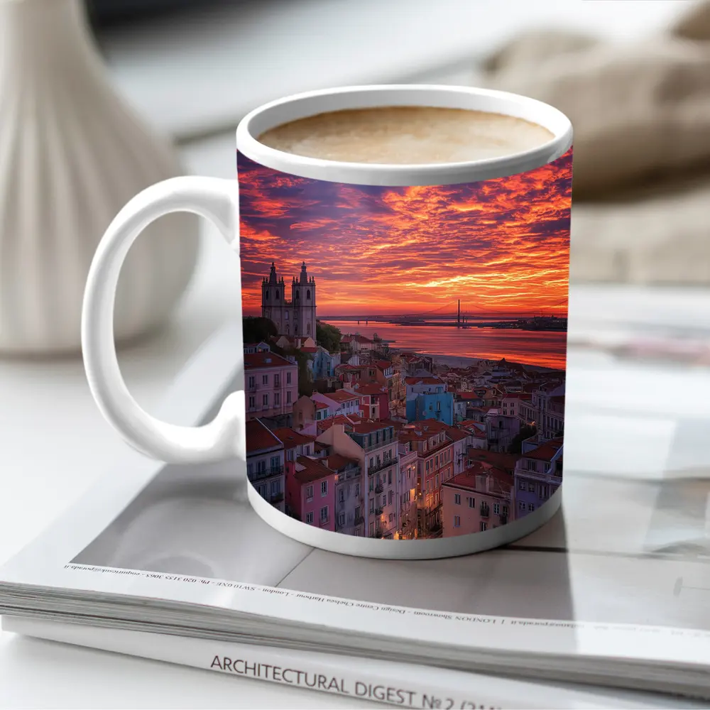 Lisbon Skyline Sunset Over Tagus River – Mugs