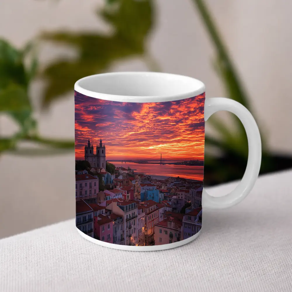 Lisbon Skyline Sunset Over Tagus River – Mugs