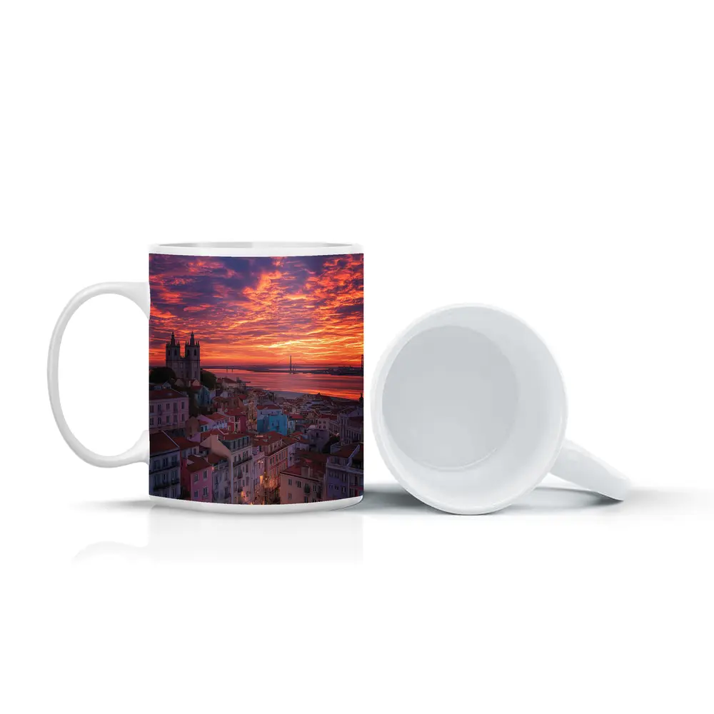 Lisbon Skyline Sunset Over Tagus River – Mugs