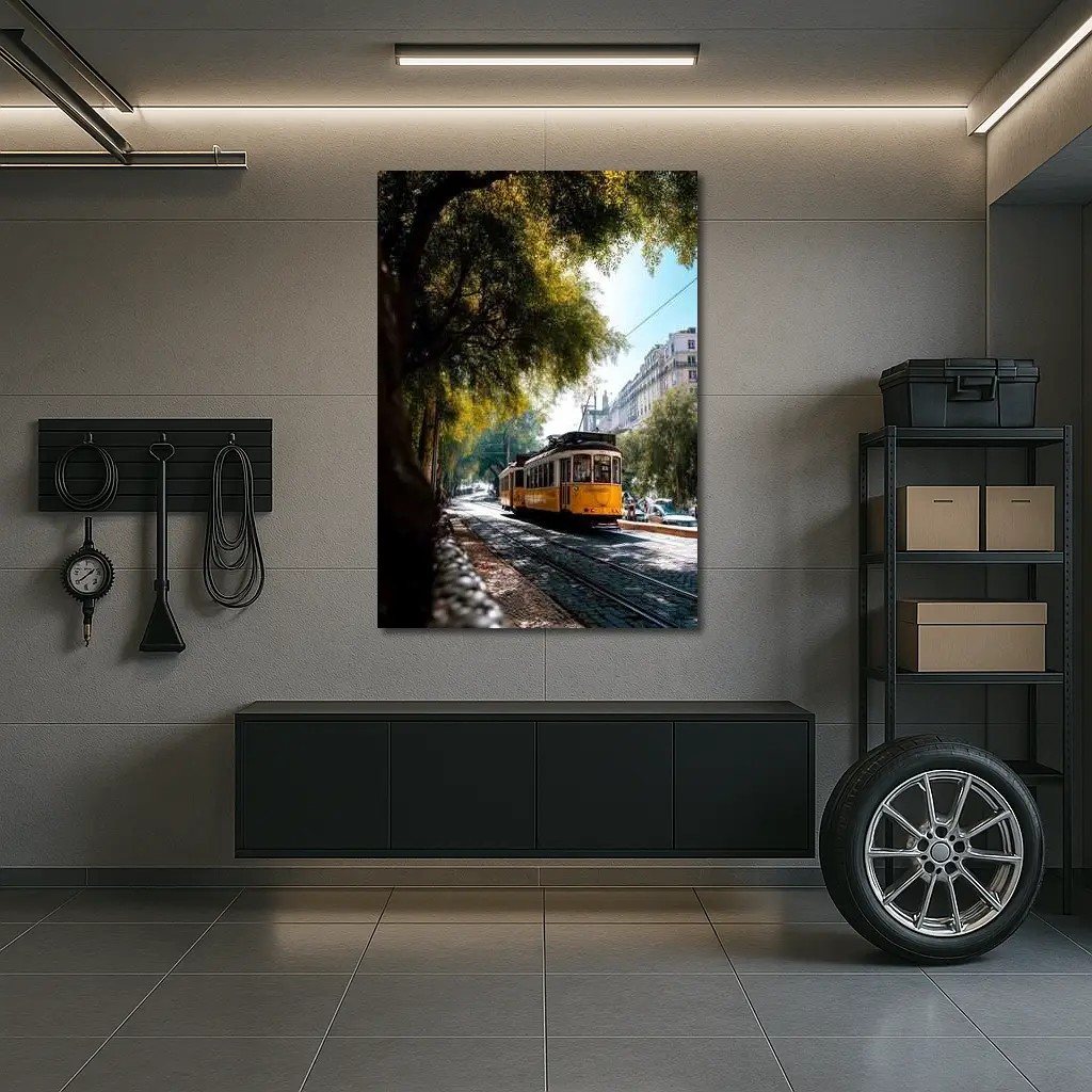 Yellow Tram on Cobblestone Lisbon Street – Wall Art