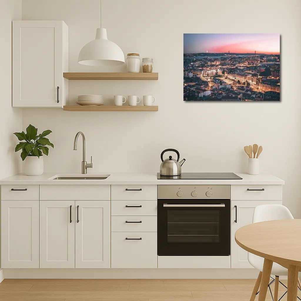 Lisbon City Skyline at Pink Sunset – Wall Art