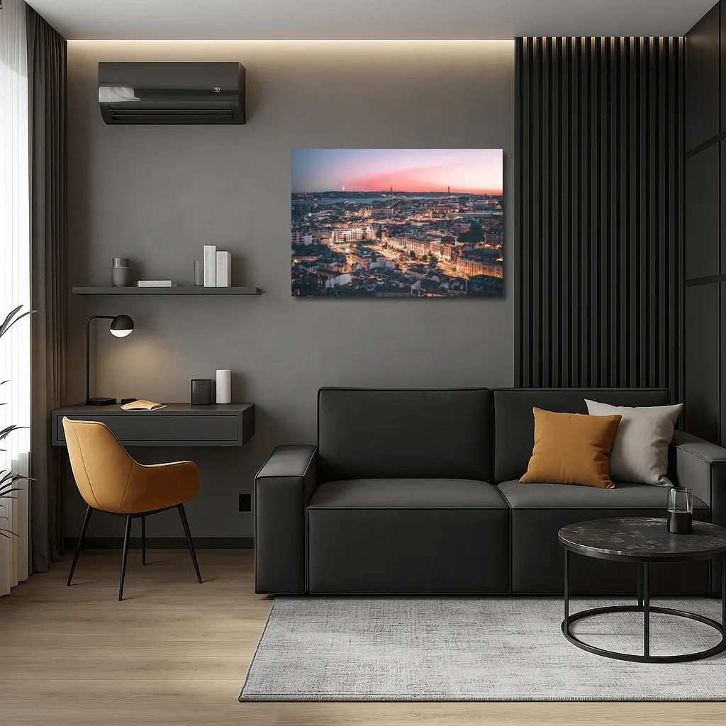 Lisbon City Skyline at Pink Sunset – Wall Art