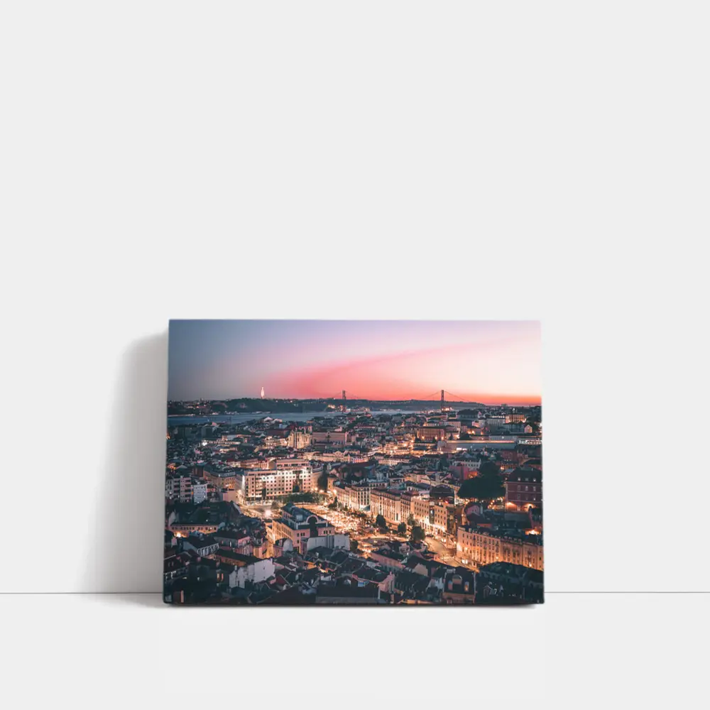 Lisbon City Skyline at Pink Sunset – Wall Art