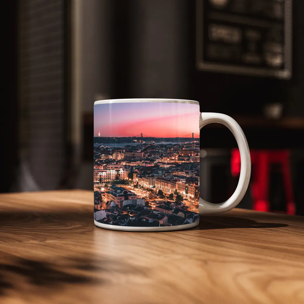 Lisbon City Skyline at Pink Sunset – Mugs