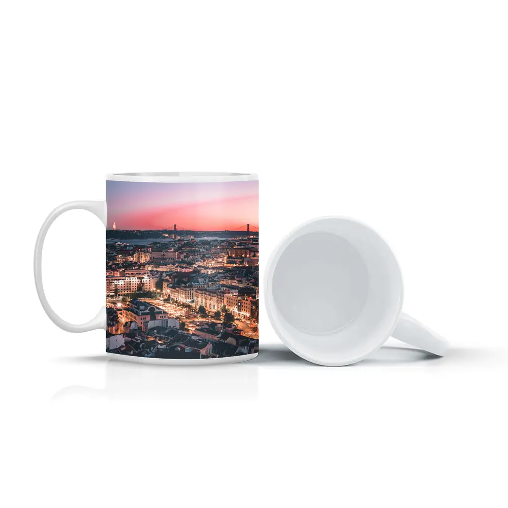 Lisbon City Skyline at Pink Sunset – Mugs