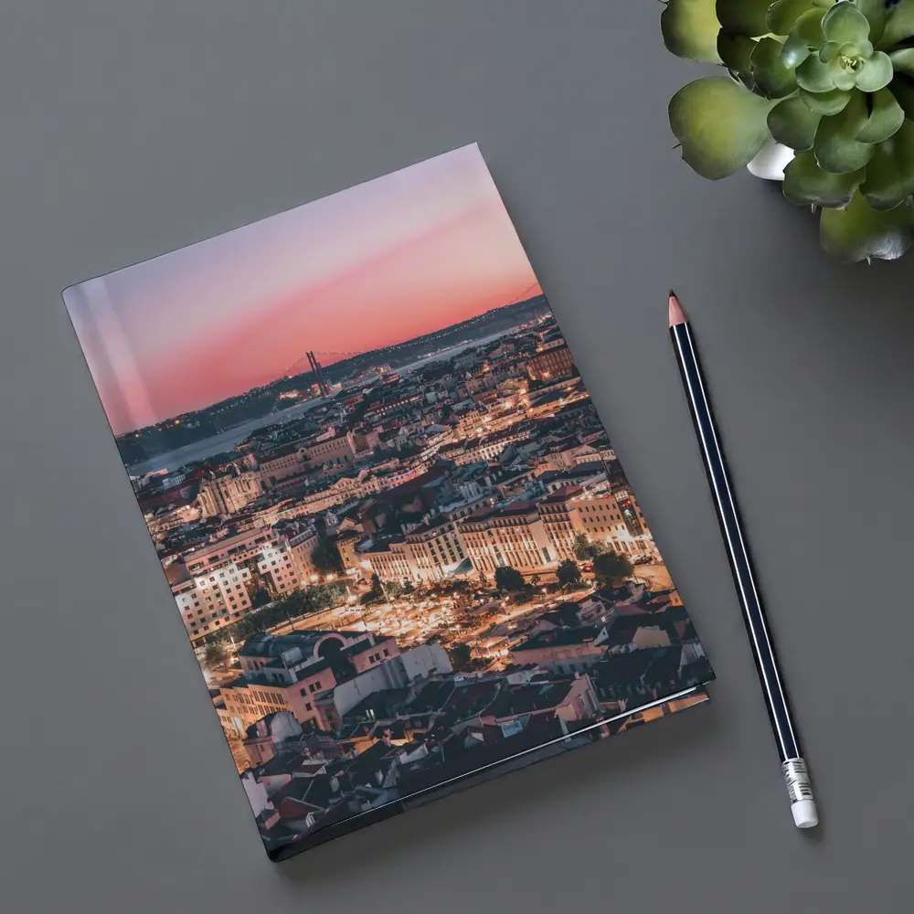 Lisbon City Skyline at Pink Sunset – Notebooks