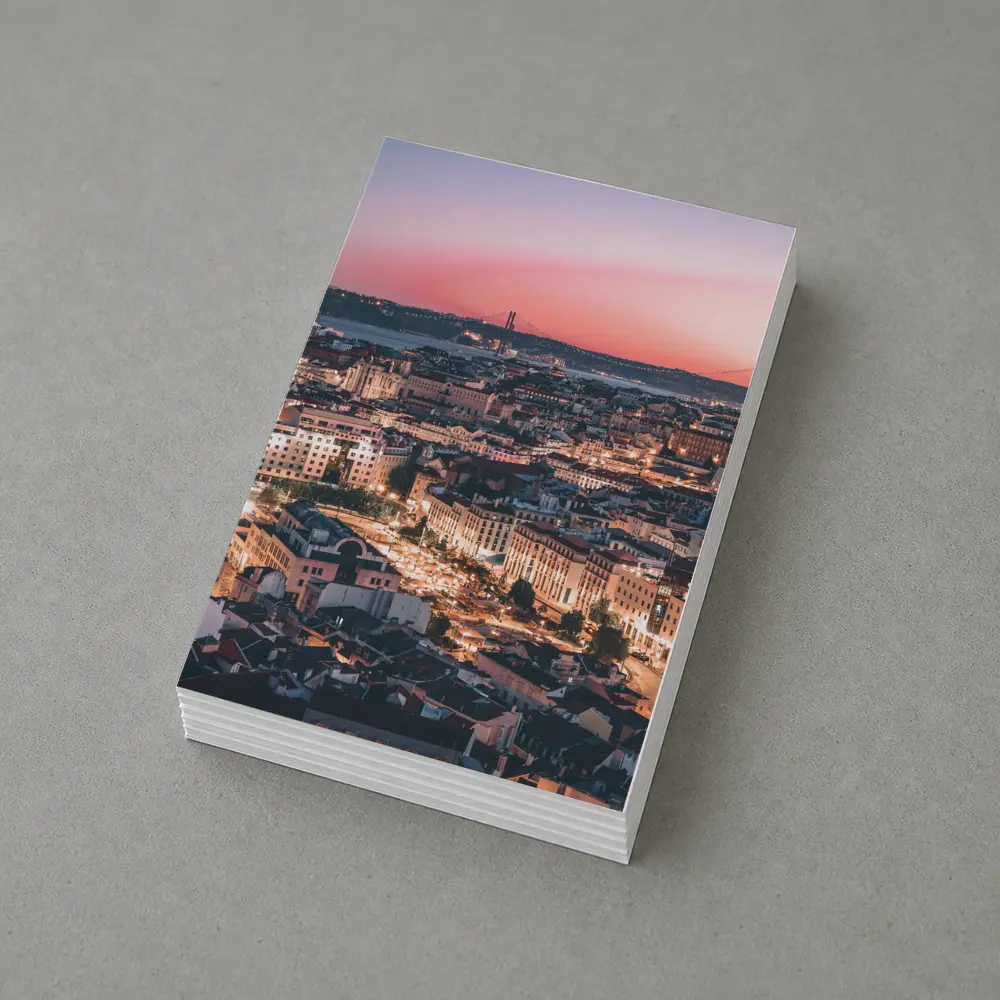 Lisbon City Skyline at Pink Sunset – Postcards