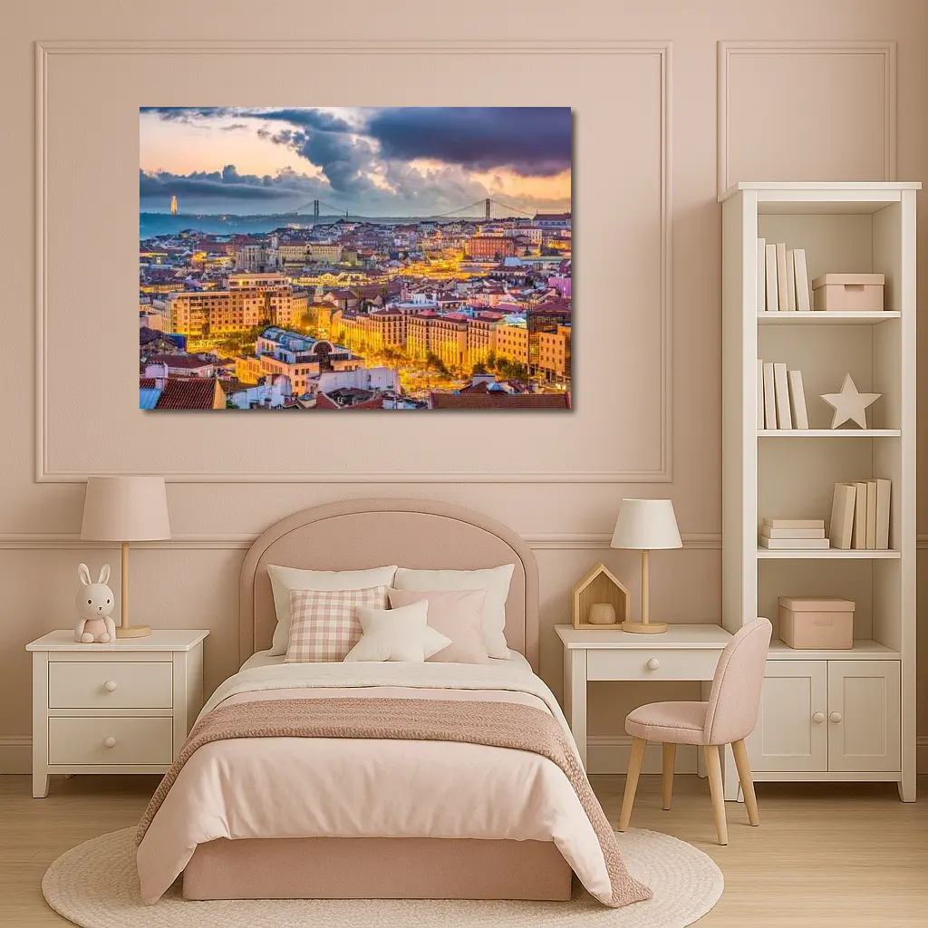 Lisbon Portugal City Skyline At Dusk – Wall Art