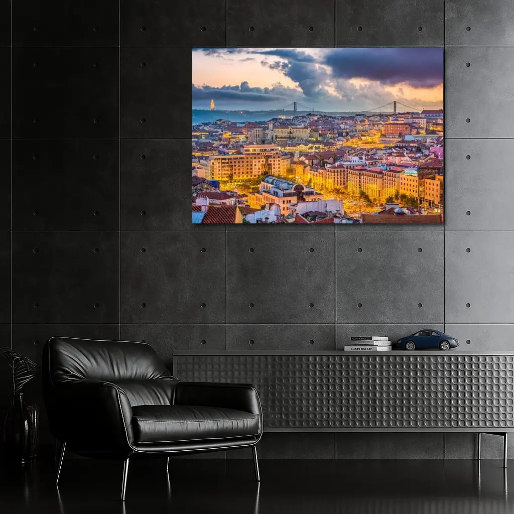 Lisbon Portugal City Skyline At Dusk – Wall Art