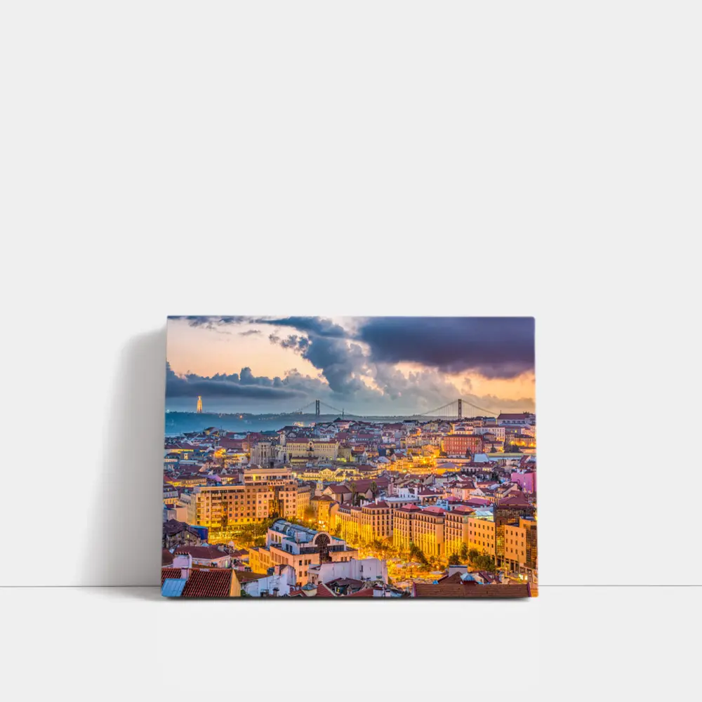 Lisbon Portugal City Skyline At Dusk – Wall Art
