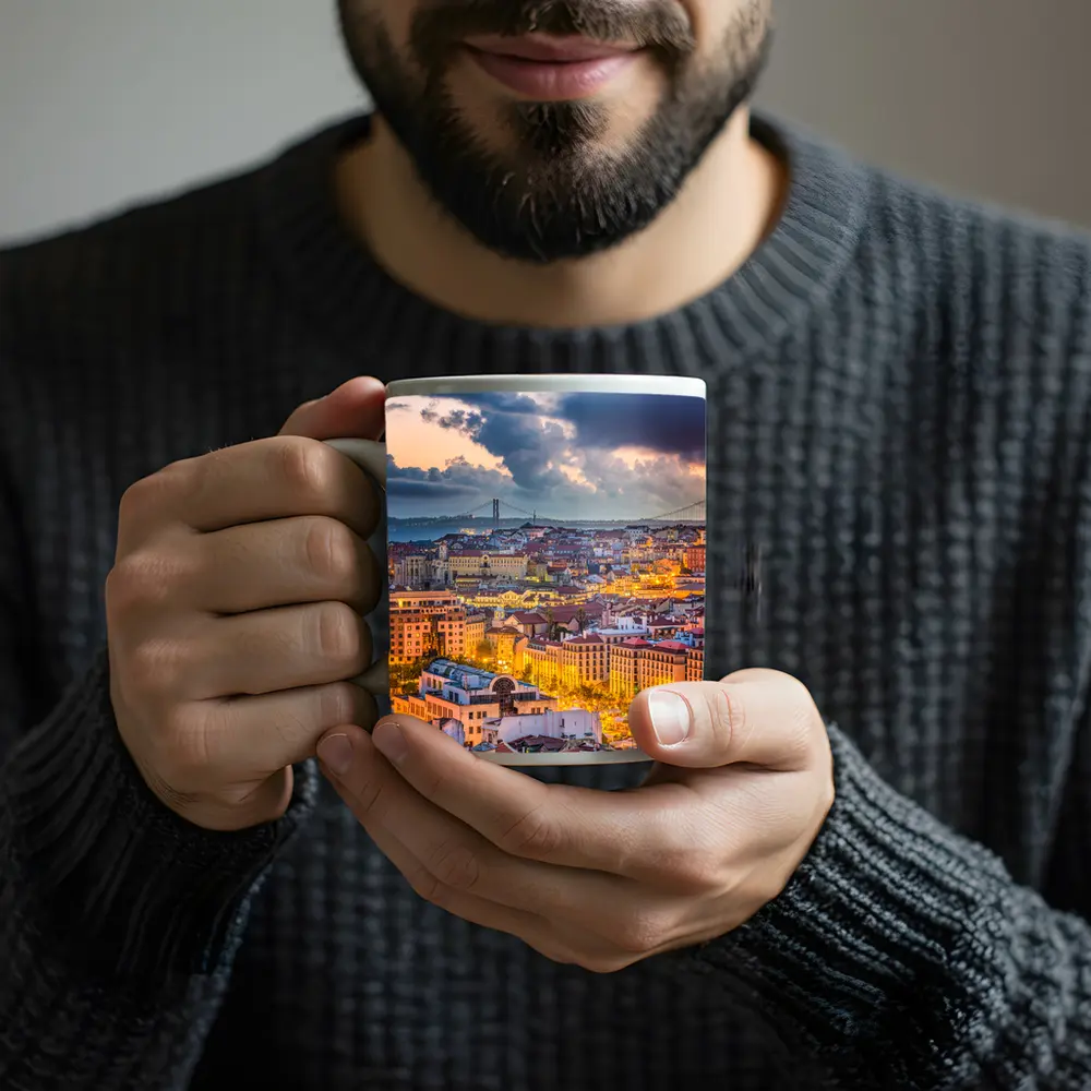 Lisbon Portugal City Skyline At Dusk – Mugs