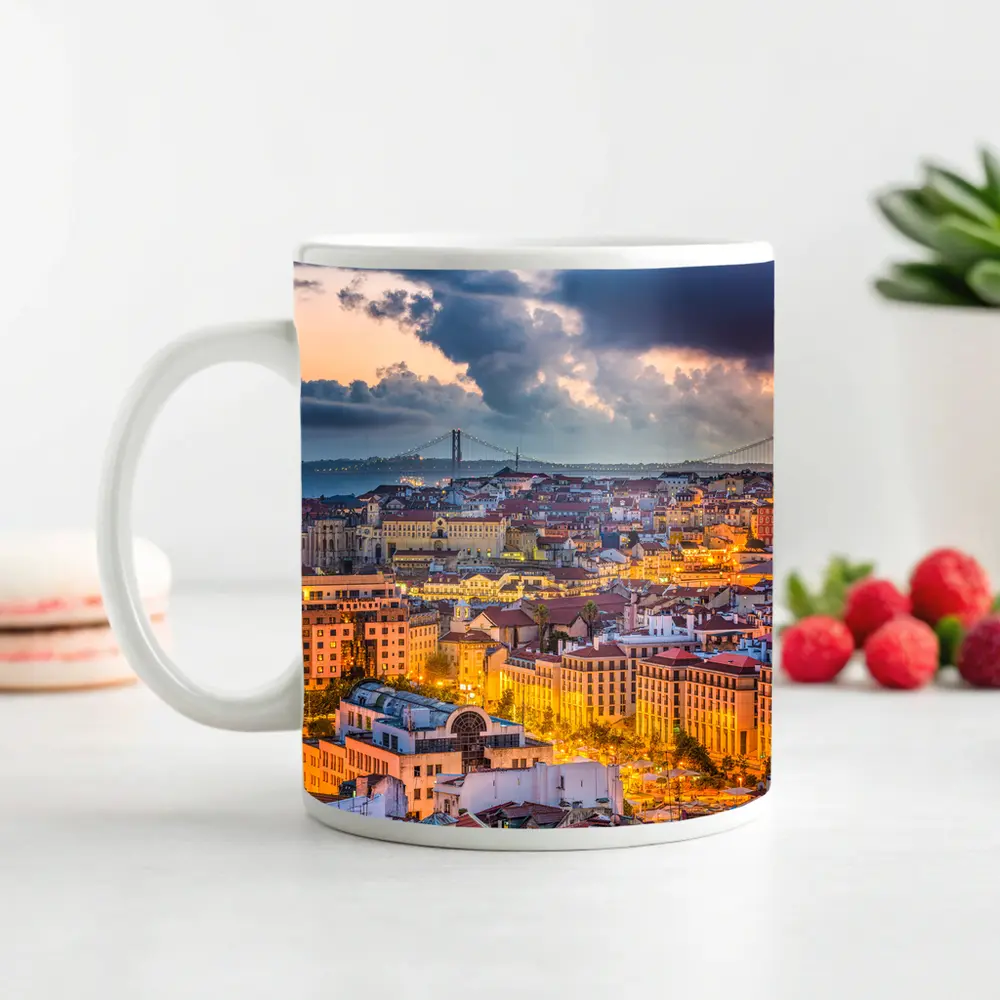 Lisbon Portugal City Skyline At Dusk – Mugs