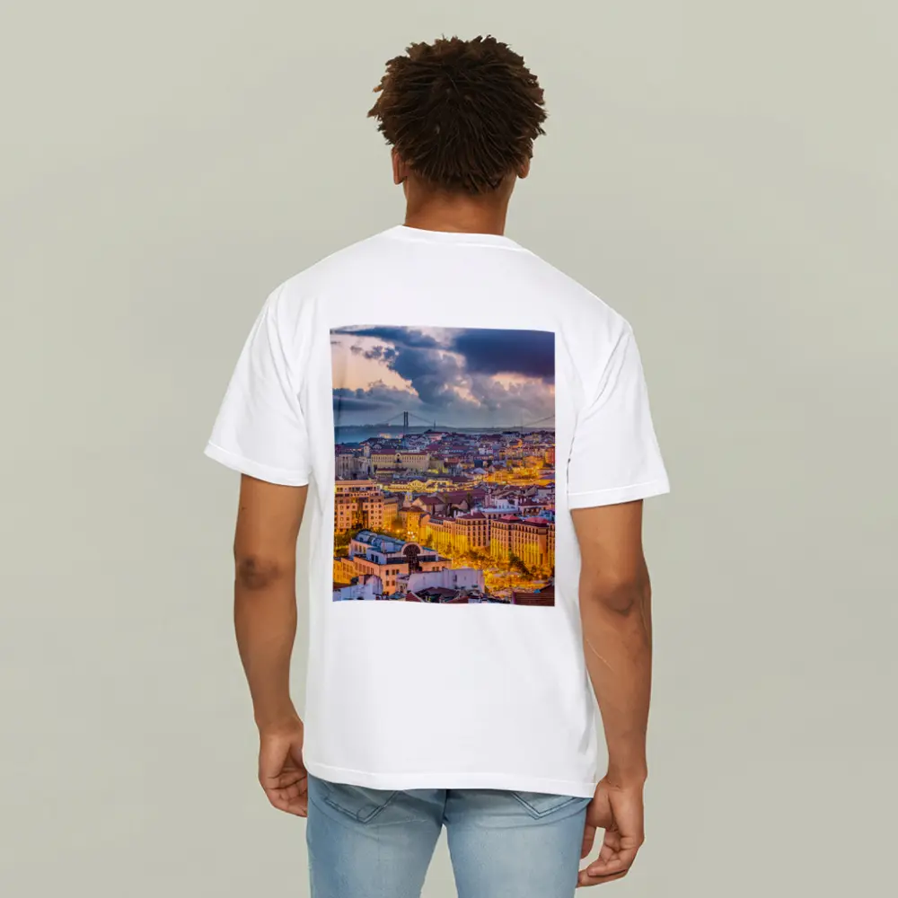 Lisbon Portugal City Skyline At Dusk – T-Shirts