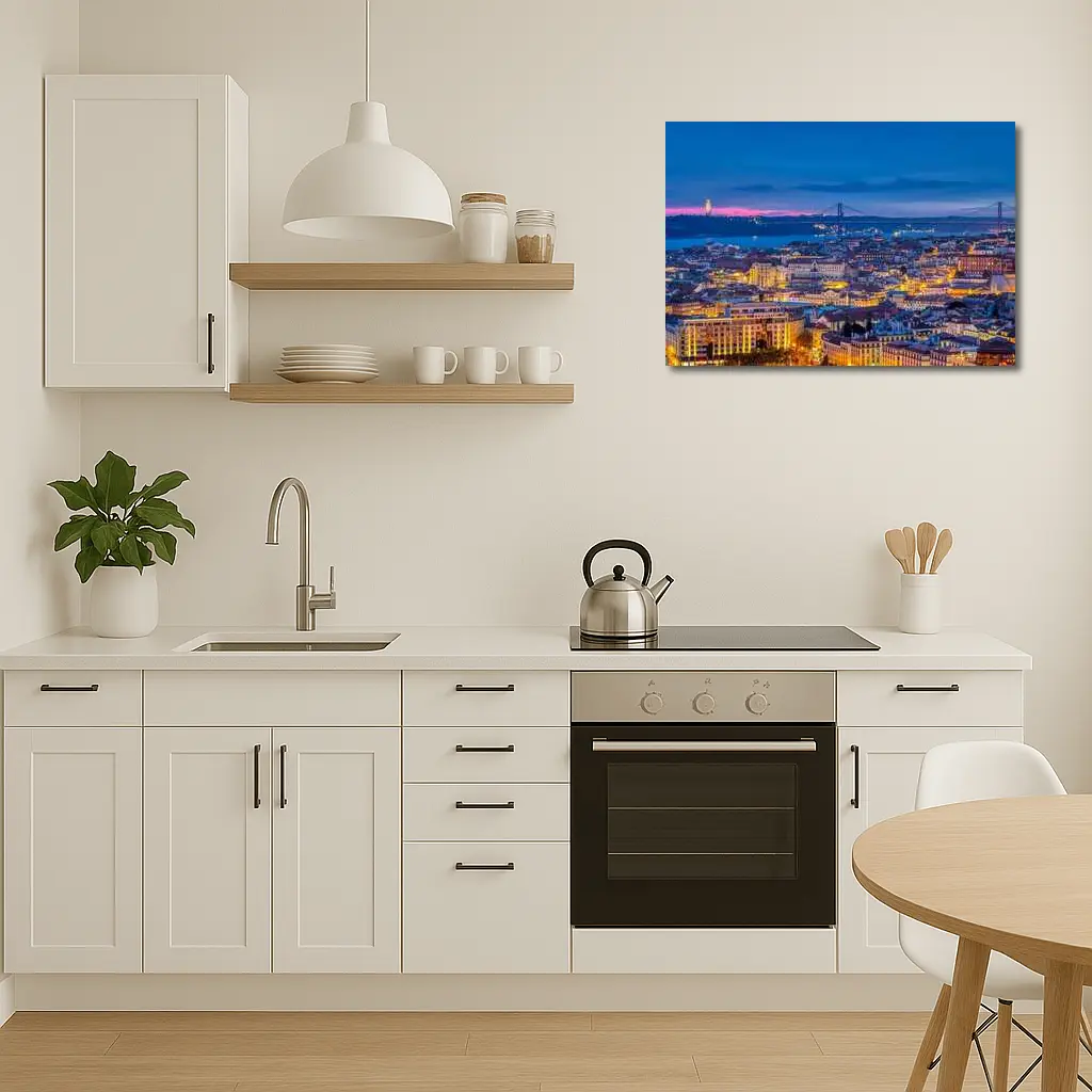 Lisbon City Skyline at Blue Hour Dusk – Wall Art
