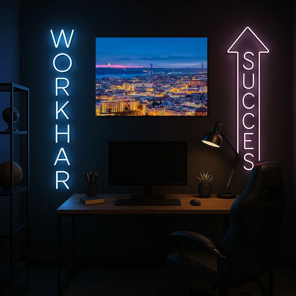 Lisbon City Skyline at Blue Hour Dusk – Wall Art