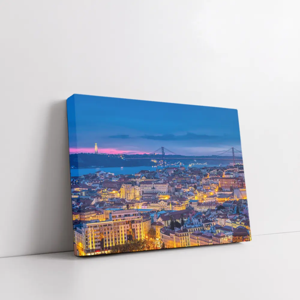 Lisbon City Skyline at Blue Hour Dusk – Wall Art