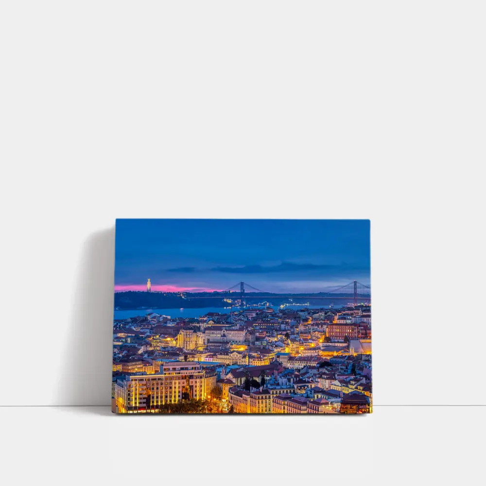 Lisbon City Skyline at Blue Hour Dusk – Wall Art