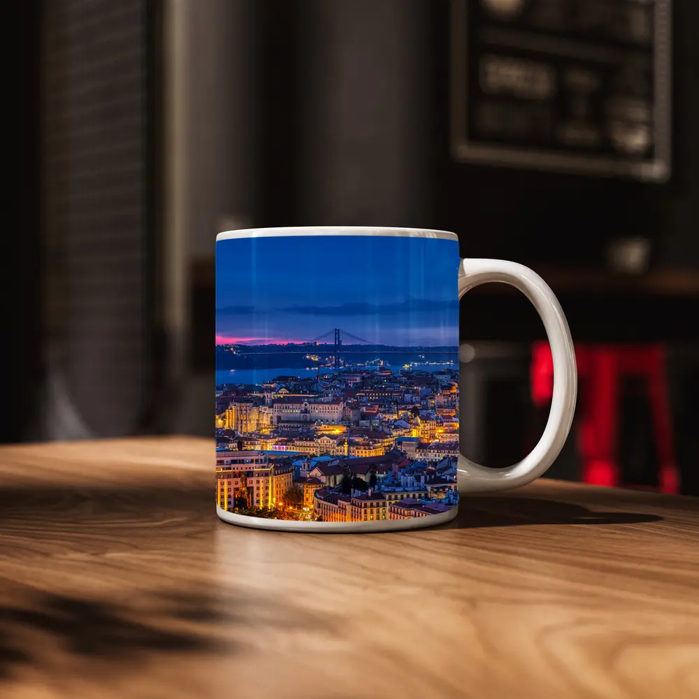 Lisbon City Skyline at Blue Hour Dusk – Mugs