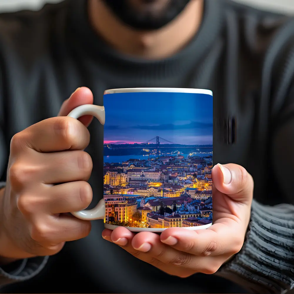Lisbon City Skyline at Blue Hour Dusk – Mugs