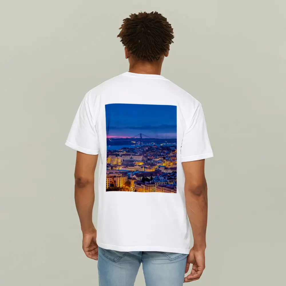 Lisbon City Skyline at Blue Hour Dusk – T-Shirts