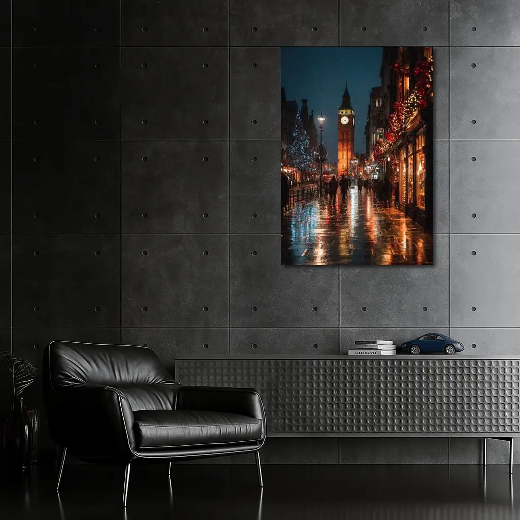 Big Ben London Christmas Night Rainy Street – Wall Art