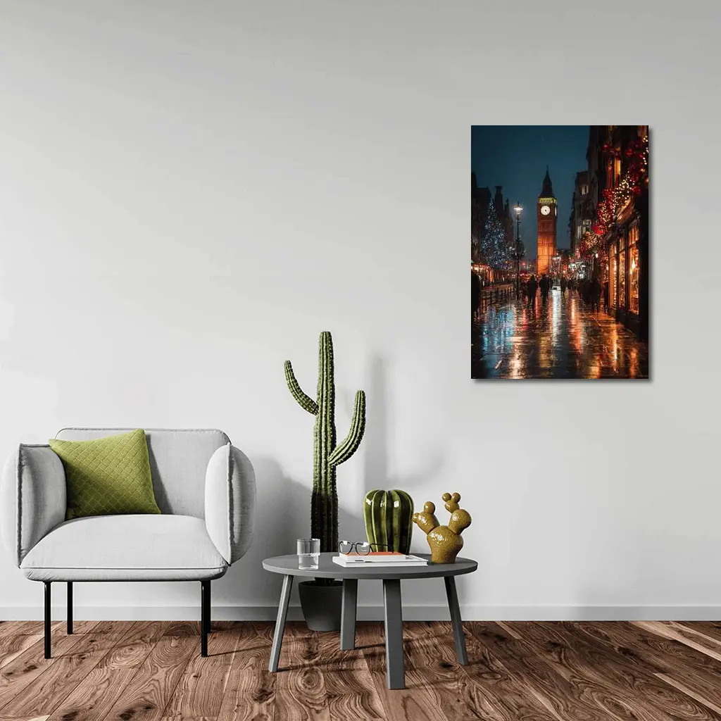 Big Ben London Christmas Night Rainy Street – Wall Art